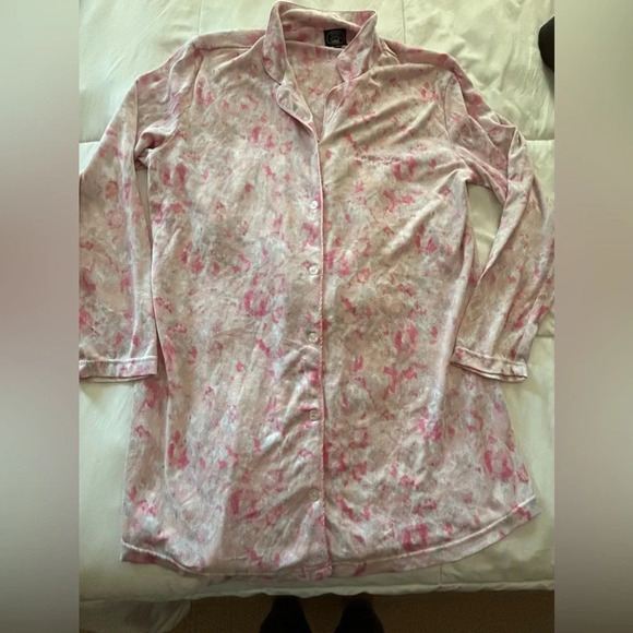 Laura Ashley Pink XL Knit Button Front Sleep Shirt Nightgown HAPPINESS - Picture 1 of 7
